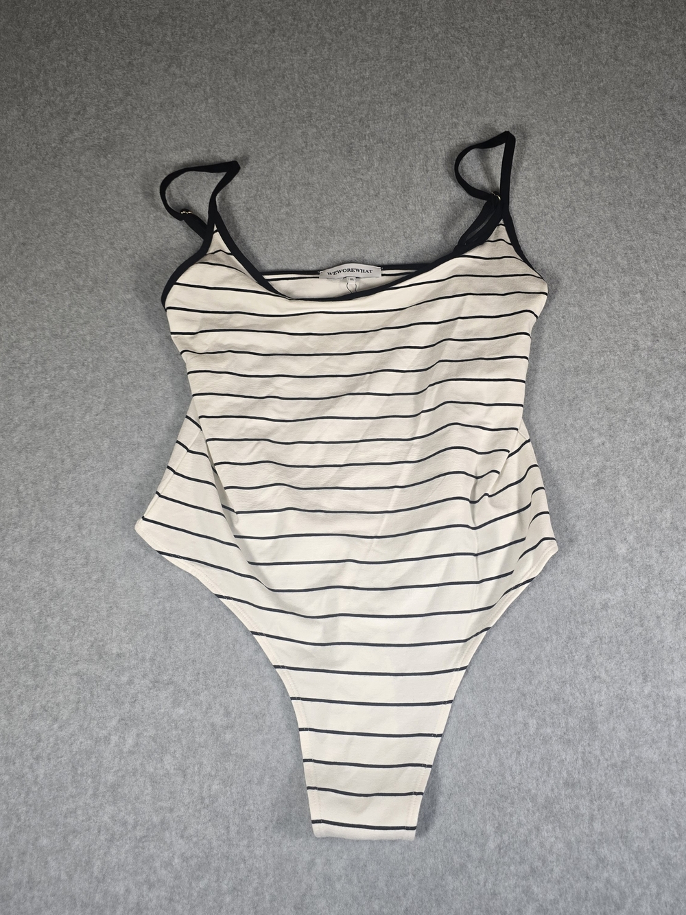 WeWoreWhat Bodysuit Womens XL Black White Striped Scoop Neck Adjustable Straps